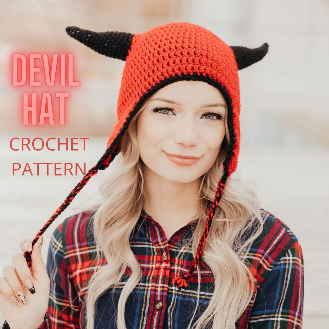 Crochet Pattern Red Devil Hat Horned 