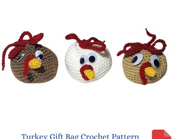 Turkey Gift Bag Crochet Pattern, Thanksgiving Decor, Thanksgiving Dinner Place Setting