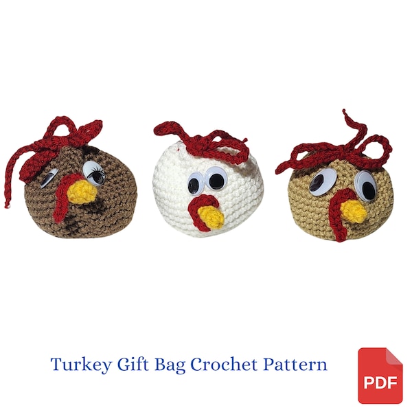 Turkey Gift Bag Crochet Pattern, Thanksgiving Decor, Thanksgiving Dinner Place Setting