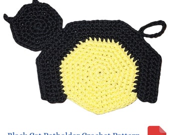 Halloween Crochet Pattern, Black Cat Potholder Crochet Pattern, Halloween Decor, Halloween Gift