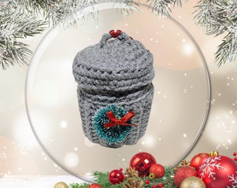 Trash Can Christmas Ornament, Handmade Crochet