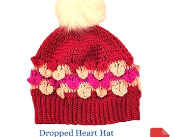 Hat Crochet Pattern, Dropped Heart Stitch Beanie Crochet Pattern, Valentine's Day Gift