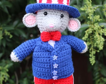 Patriotic Mouse Amigurumi Crochet Pattern PDF, Fourth of July Mouse, USA Independence Day Decor,