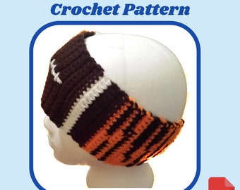 Tiger Crochet Pattern, Tiger Striped Football Earwarmer Crochet Pattern, Football Season Crochet