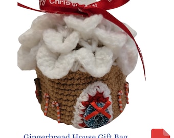 Christmas Crochet Pattern, Gingerbread House Gift Bag, Christmas Gift Bag