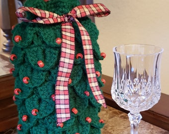 Christmas Tree Wine Gift Bag Crochet Pattern: Holiday Bottle Cozy PDF