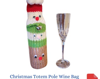 Addi Knitting Machine Pattern, Christmas Totem Pole Wine Gift Bag - Santa, Elf, & Reindeer Liquor Bottle Gift Bag Addi Pro Pattern