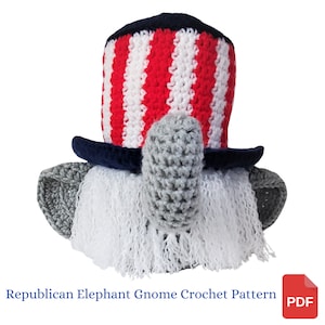 Gnome Crochet Pattern, Republican Elephant Gnome, Amigurumi Crochet Pattern, Uncle Sam Decor
