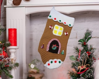 Gingerbread House Christmas Stocking Crochet Pattern PDF