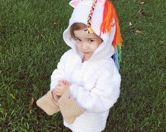 Unicorn Hoodie Crochet Pattern: Girls Sizes PDF, DIY Costume