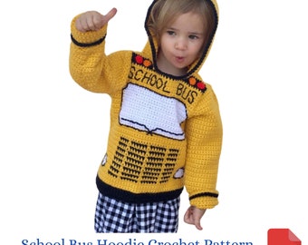 Sweater Crochet Pattern, School Bus Toddler Hoodie Crochet Pattern, Back to School