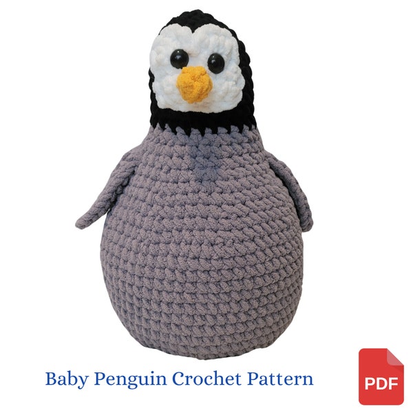 Baby Penguin Crochet Pattern using Bernat Blanket Yarn, Penguin Amigurumi Pattern, Birthday Gift