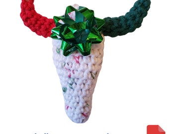 Crochet Pattern, Steer Skull Christmas Ornament, Southwest Christmas Decoration to Crochet, Christmas Gift