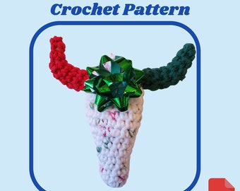 Crochet Pattern, Steer Skull Christmas Ornament, Southwest Christmas Decoration to Crochet, Christmas Gift