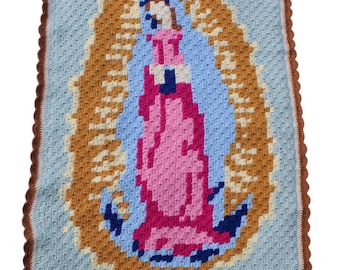 Our Lady of Guadalupe Throw Blanket, Handmade Crochet
