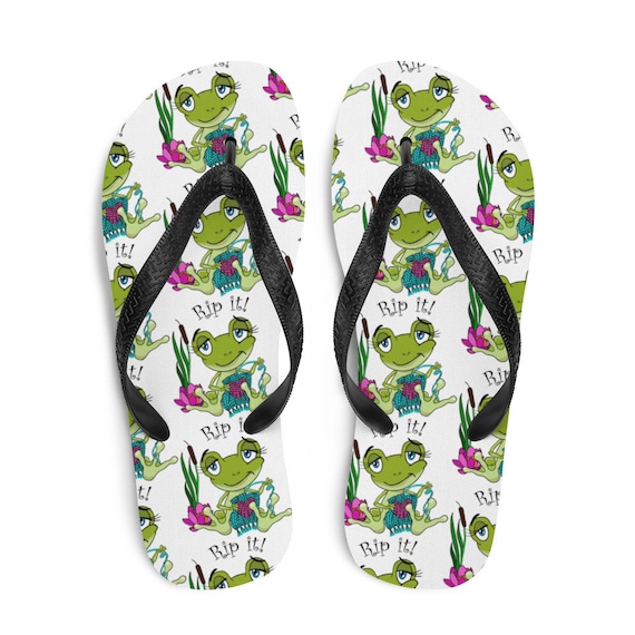 Flip flops Rip It Frog Graphic Summer Shoes Fiber Artist Gift