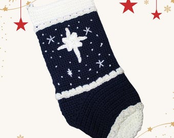 Star of Bethlehem Christmas Stocking Crochet Pattern, Traditional Holiday Decor