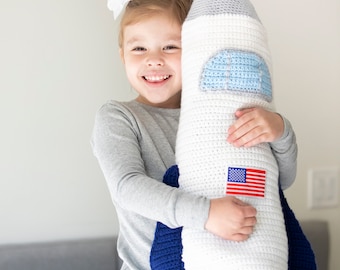 Rocket Ship Crochet Pattern: Toddler Nap Blanket with Rocket Pillow Case