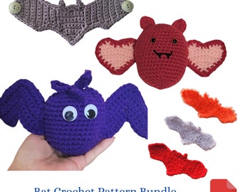 Halloween Crochet Patterns, Bat Crochet Pattern Bundle, Halloween Bats