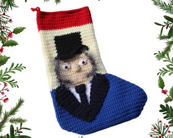 Scrooge Christmas Stocking, Handmade Crochet - A Christmas Carol Holiday Decor