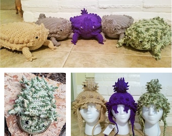 Crochet Pattern Book Texas Horny Toads in Paperback Format, Horny Toad Plush Toy, Horny Toad Hat, Horny Toad Coin Purse