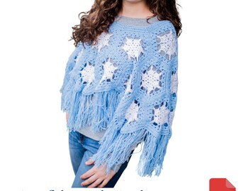 Crochet Pattern, Snowflake Poncho for Girls and Ladies, Snowflake Winter Poncho Pattern, Gifts for Her