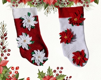 Handmade Crochet Poinsettia Christmas Stocking