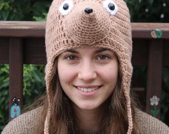 Jackal Earflap Hat Crochet Pattern, Animal Hat PDF for Adults