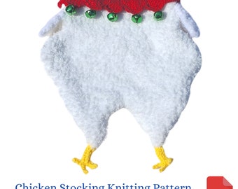 Christmas Stocking Knitting Pattern, Chicken Christmas Stocking, Holiday Decor, Unique Gift
