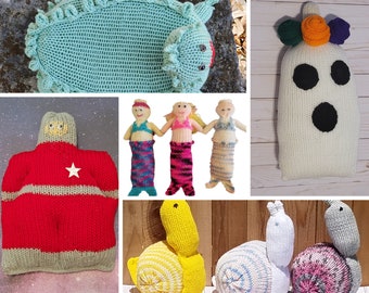 Addi Knitting Machine Toy Patterns - Texas Horny Toad, Mermaid Doll, Snail Plush Toy, Astronaut Plushie