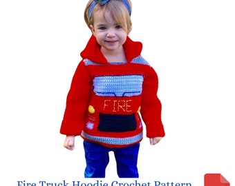 Sweater Crochet Pattern, Fire Truck Toddler Hoodie Crochet Pattern, Children's Firefighter Sweater