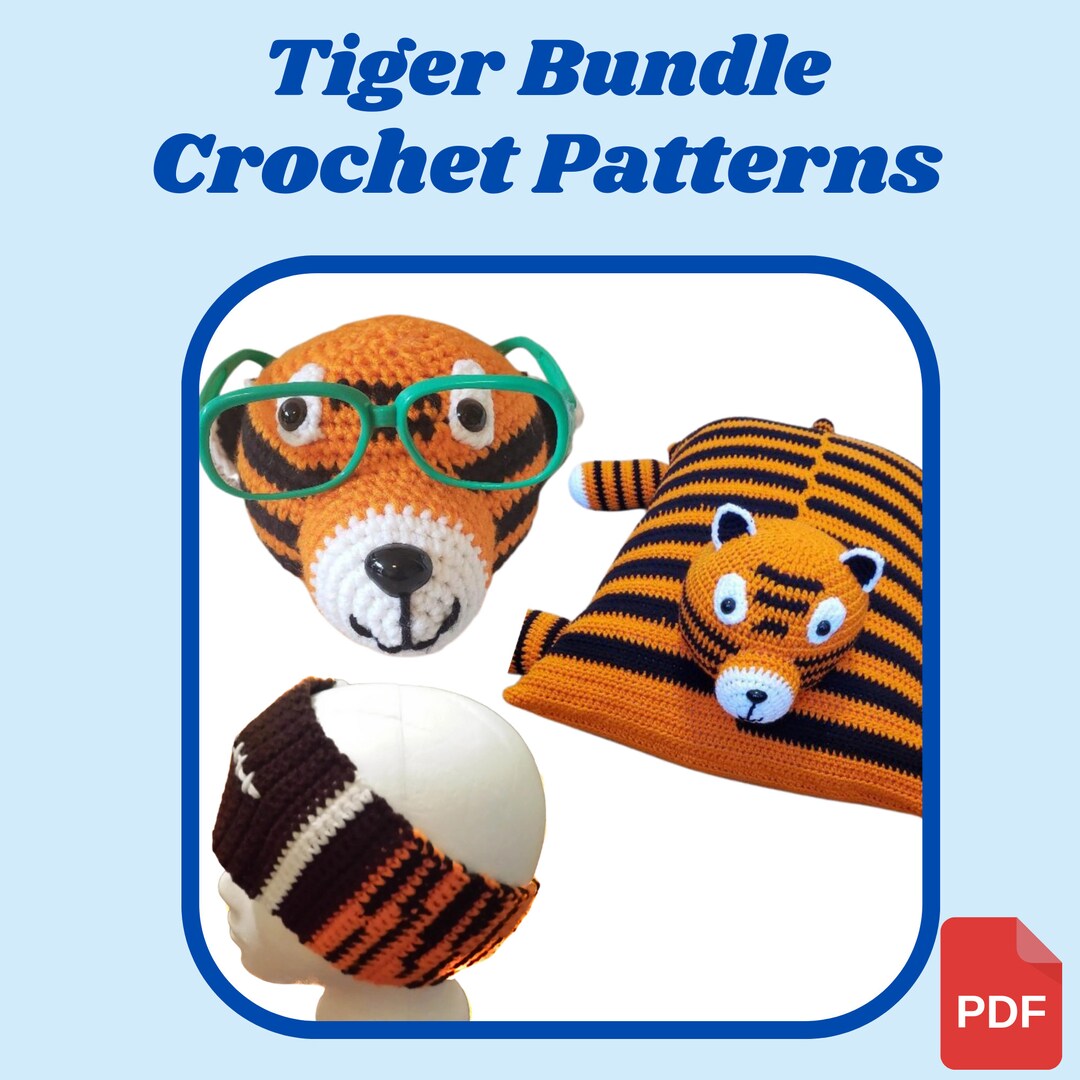 Tiger Crochet Patterns Tiger Pillow Sham Tiger Eyeglass - Etsy