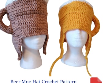 Hat Crochet Pattern, Beer Mug Hat, Beer Crochet Pattern, Dad Gift