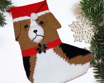 Beagle Crochet Christmas Stocking Pattern: Dog Holiday Decor DIY