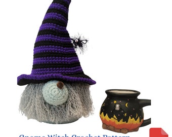 Gnome Crochet Pattern, Witch Gnome Crochet Pattern, Goth Home Decor, Witchy Gift