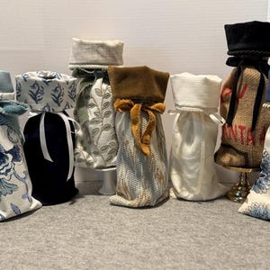 Handgemachte Wein Flasche Geschenk Tasche | Wiederverwendbare hochwertige Kordel Wrap aus Stoff | Einweihungsgeschenk, Hochzeit, Urlaub, Housewarming Geschenk