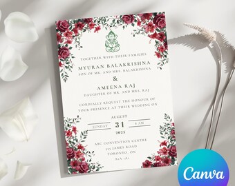 Rote Rose - Hinduistische Hochzeitseinladung - Vorlage für die Hochzeit (Digitaler Download)