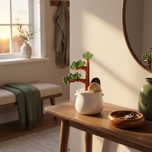 Liuli glasbonsai-prydnad, minikrukaväxtdekor, zenasiatisk skrivbordsdekor, kontorshylla och terumsstyling, panda-bambukonst