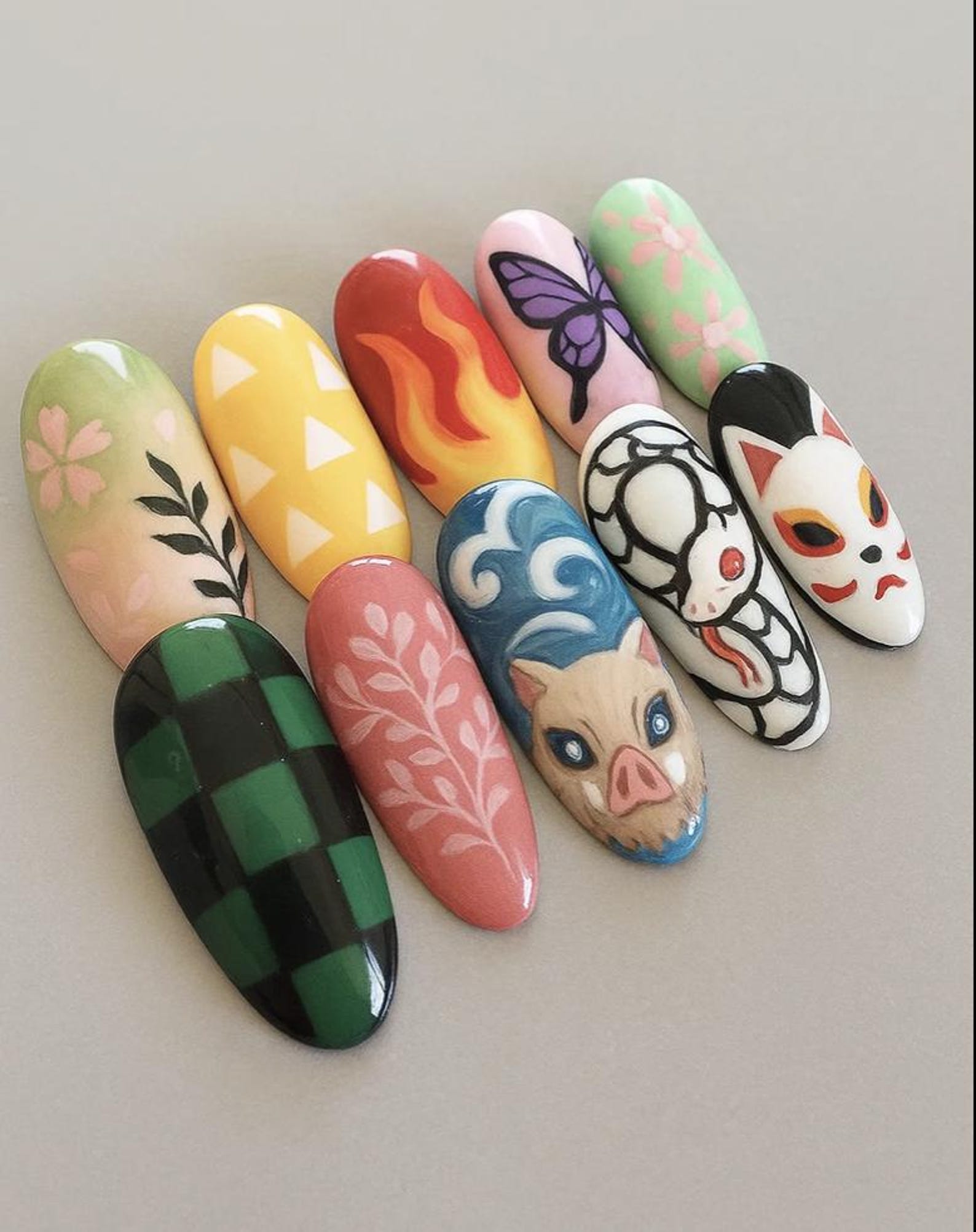 Demon Press on Nails, Kimetsu No Yaiba Anime Nails, Tanjiro Zenitsu ...