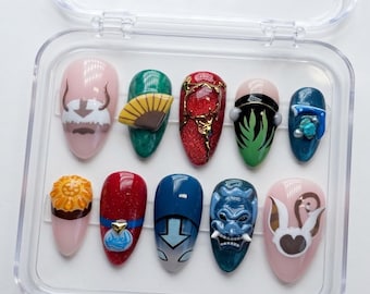 Avatar The Last Airbender Press On Nails | Aang Appa Zuko Blue Spirit Nails | Anime Fantasy Handmade Nails