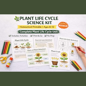 Kit di scienze per l'homeschooling sul ciclo vitale delle piante - Schede di attività stampabili per bambini delle elementari dagli 8 ai 12 anni - Educazione STEM