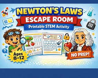 Escape room for kids printable homeschool gravity STEM activity fun Newtons laws game