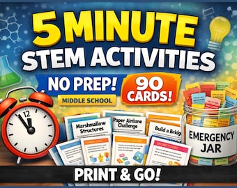 STEM Activities | 5 Minute No Prep Classroom Activities | Early Finishers | 90 Task Cards Printable | Middle School