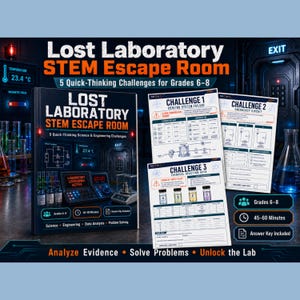 Lost Laboratory STEM Escape Room, Printable Science Challenges for Grades 6–8