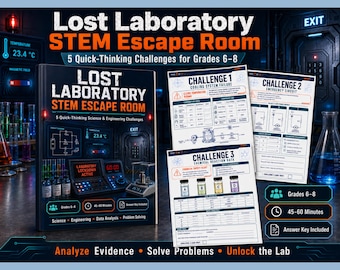 Lost Laboratory STEM Escape Room, Printable Science Challenges for Grades 6–8