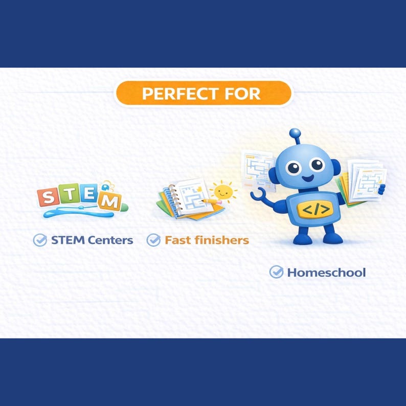 Coding Maze Worksheet for Kids | Unplugged Coding Activity | STEM Printable PDF | Robot Logic Puzzle Ages 6-12