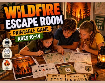 Wildfire Escape Room Printable Game Kids 10–14 Homeschool Activity Fire Safety