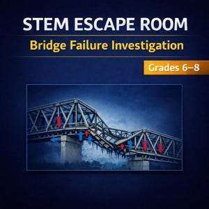 Pokój zagadek STEM Engineering – Badanie awarii mostu | Wyzwanie dla szkół średnich: siły i projektowanie konstrukcji | Materiały do druku dla klas 6–8