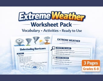 Extreme Weather Worksheet, Middle School Science Activity, Storm Unit, Printable PDF, Critical Thinking, Grades 6-8