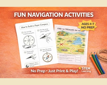 Navigation Tools Pack | Printable Compass Activity for Kids | Geography Educational Worksheets Homeschool Learning